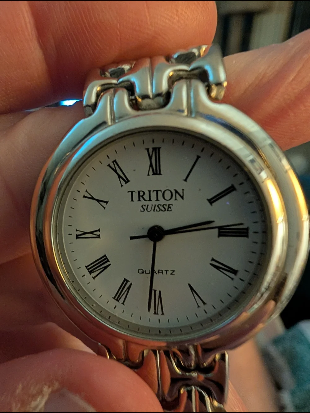 Triton Suisse Silver Quartz Bracelet Watch - White Dial With Brand New Battery